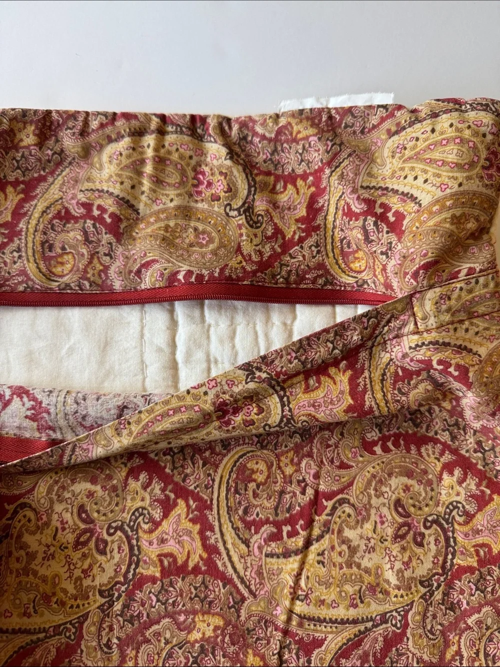 Vintage 16” Quilted Pillow Shams in Cream and Burgundy